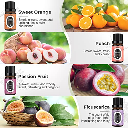 Fruity Essential Oils Set, 7 x 10ml/0.33fl.oz Premium Aromatherapy Oils for Diffusers, Humidifiers, Candle, Soap Bath Bomb Making, Fruit Fragrance Oils for Yoga, Massage, Skin, Room, Relaxing, Calming