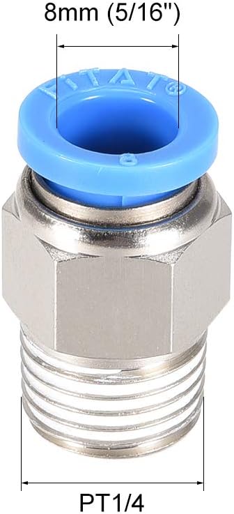 sourcing map 1/4PT Male Straight Thread 8mm Push to Connectors Quick Fittings Silver Tone 5Pcs, 1/4PT x 8mm - Image 3