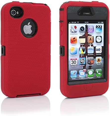iphone 4 Case,iphone 4s Case,Rugged Rubber Case for Iphone 4/4s Hybrid with built in Screen Protector,Military Protective Cover for iphone 4/4s (Red Black)