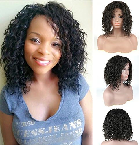 YS Hair 150% Density Brazilian Human Hair Lace Front Wigs Deep Curly Bob-Glueless Virgin Hair for African Americans, Natural Color 12 Inches
