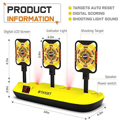 UWANTME Digital Targets for Shooting Compatible with Nerf Guns-Electronic Scoring Auto Reset 3 Targets for Kids