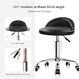 KKTONER PU Leather Round Rolling Stool with Back Rest Adjustable Height Swivel view 4