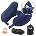 Sunany Inflatable Neck Pillow Used for Airplanes/Cars/Buses/Trains/Office Napping with Free Eye Mask/Earplugs (Blue-)