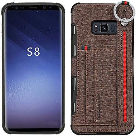 FQIAO Samsung Galaxy S8 Fashion Case with Portable Ring,Holder,Durable PU Leather Kickstand with 2 Card Slot Shockproof for Samsung Galaxy S8 2018 Release-brown