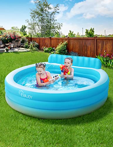 Evajoy Inflatable Kiddie Baby Pool, 3 Rings Full-Sized Inflatable Swimming Family Pool with Seats, 88