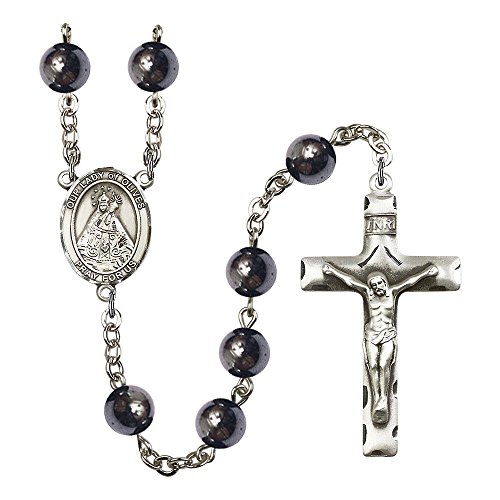 Our Lady of Olives Silver-Plated Rosary 8mm Hematite Beads Crucifix Size 1 3/4 x 1 medal charm