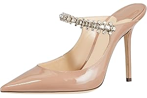 MIRAAZZURRA Women Heeled Mules Rhinestone Strappy Pointed Toe Mules Stiletto High Heels Slip On Bridal Sandals for Women
