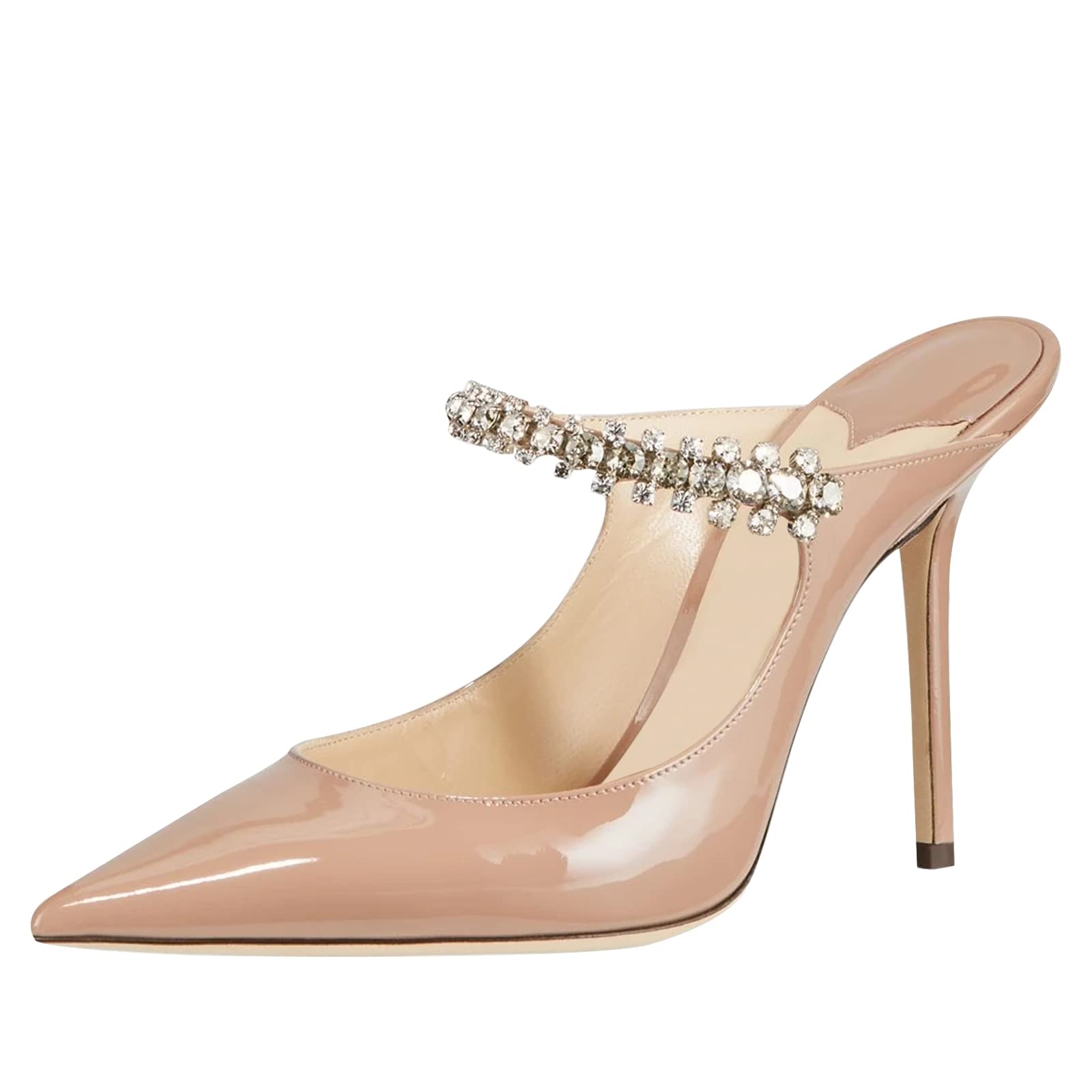 Photo 1 of MIRAAZZURRA Women Heeled Mules Rhinestone Strappy Pointed Toe Mules Stiletto High Heels Slip On Bridal Sandals for Women 4 inches US Size 7.5 Nude
