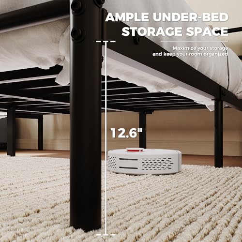Vintage Full Size Bed Frame with Headboard, Platform Bed Frame with Headboard & Footboard, Bed Frame No Box Spring Needed, Metal Headboard Bed Frame with Under Bed Storage, Black