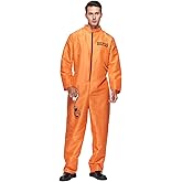 EraSpooky Men Prisoner Costume Halloween Orange Jumpsuit Adult Jailbird Escaped Inmate Suit