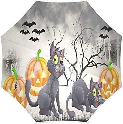 Halloween Kitten Pumpkins Bats Custom Folding Portable Outdoor Rain /Sun Umbrella Beach Travel Shade Sunscreen For Women/Men