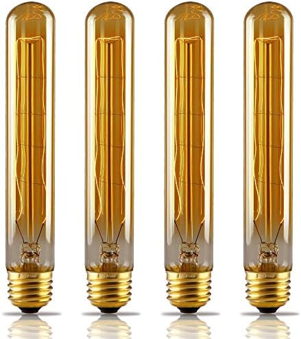4 PACK #Long Filament# T10(T185) Vintage Edison Light Bulb, Hairpin Tungsten, Golden Tinted Glass, 185mm, 2700K Sunrise White, E26 Base for Pendant, Chandelier, Lantern, Wall Scone Lighting