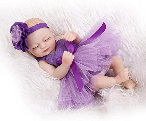 Dollshow Lifelike Reborn Baby Sleeping Girl with Purple Princess TUTU Dress Preemie Reborn Dolls Full Body Silicone Kids Toys Gifts Women Treats 10inch