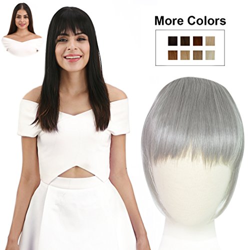 REECHO Fashion Full Length Synthetic 1 Piece Layered Clip in Hair Bangs Fringe Hairpieces Hair Extensions Color – Silver Gray