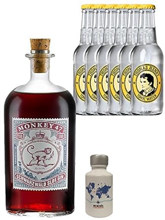 Gin-Set Monkey 47 SLOE GIN Schwarzwald Dry Gin 0,5 Liter + Nordes Atlantic Gin 0,05 Liter Miniatur + 6 Thomas Henry Tonic Wat