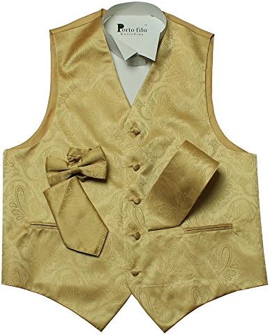 Porto filo paisley design 4 pcs set men's tuxedo vest gold