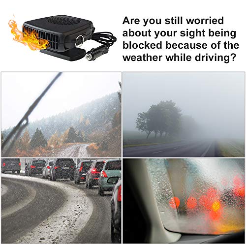 Car Heater - Portable Car Defrost Defogger 12V Auto Electronic Heater Fan Fast, 2 in 1 Heating/Cooling Function 3-Outlet, Plug Adjustable Thermostat in Cigarette Lighter Heater - Thumbnail 2