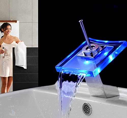 QH Faucet Bathroom Sink Taps Basin Faucet LED plating 360° hot and cold glass waterfall square European style waterfall Washbasin Faucet Taps