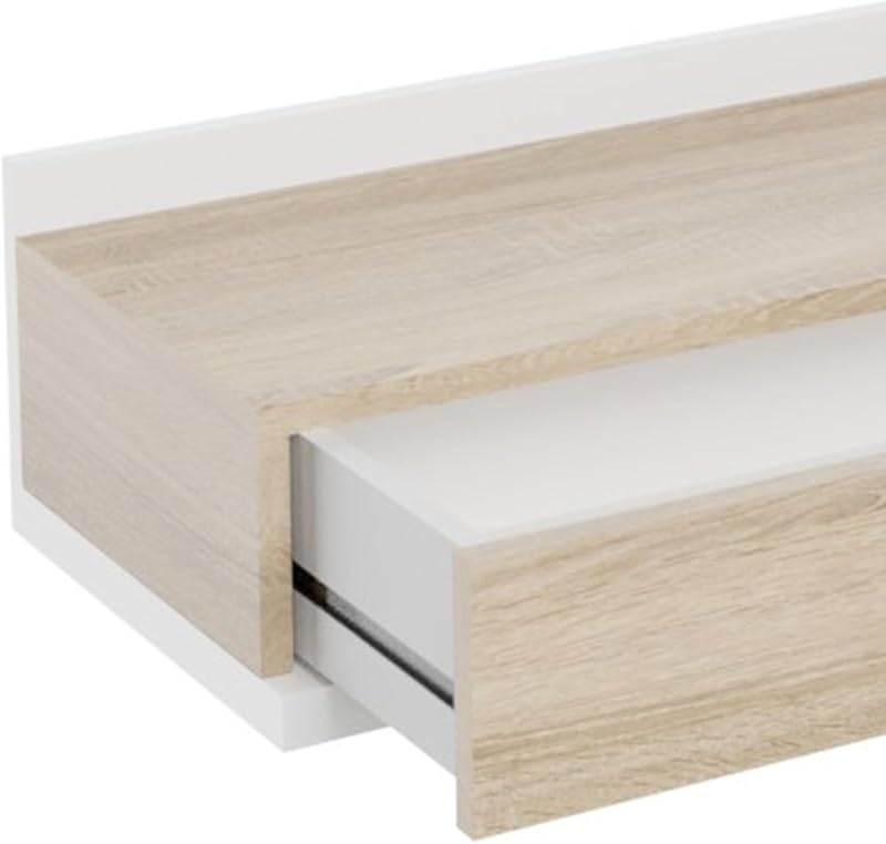 - Recibidor con cajón y Espejo, Mueble de Entrada, Modelo Cool, Acabado en Blanco-Roble, Medidas: 75 cm (Ancho) x 116 cm (Alto) x 29 cm (Fondo) — foto 6 de 7