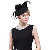 RZTA Women's Vintage 100% Wool Felt Cloche Bucket Bowler Hat Winter Vintage Bow Fedoras Church Fascinator