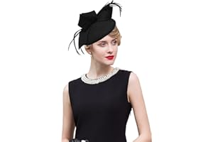 RZTA Women's Vintage 100% Wool Felt Cloche Bucket Bowler Hat Winter Vintage Bow Fedoras Church Fascinator