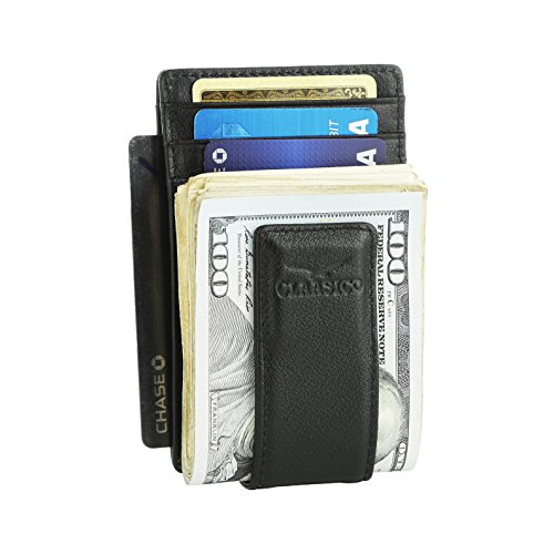 Money Clip Leather Wallet For Men Slim Front Pocket RFID Blocking Card Holder With Strong Magnetic