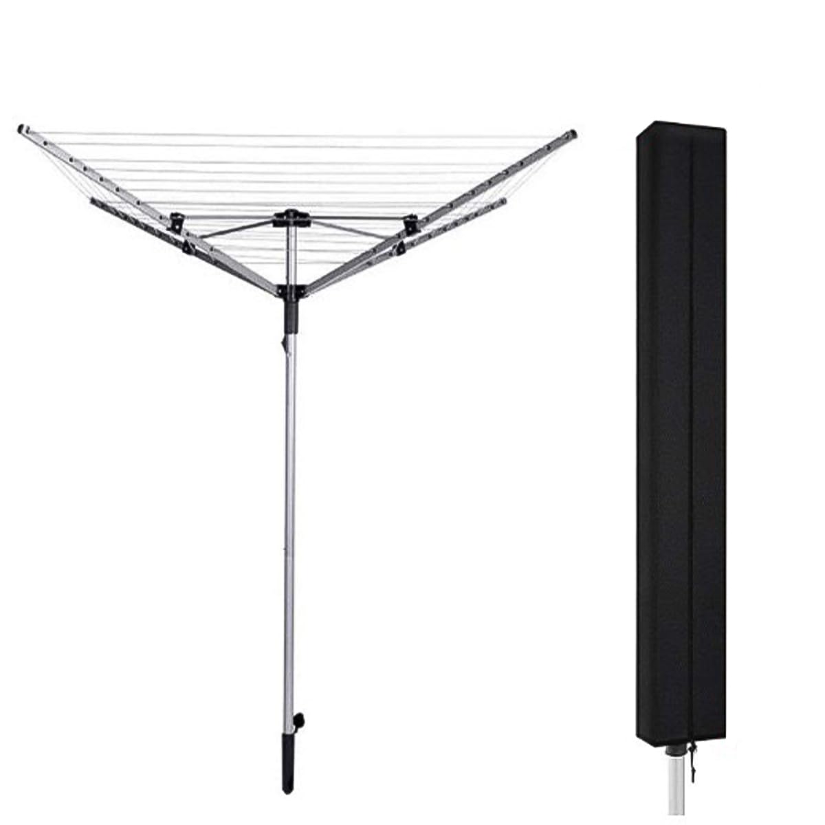 Hsthe Sea Rotary Airer Cover Rotary Clothes Line Cover Washing Lines Cover Waterproof with Zip 16x16x180cm Rotary Airer Cover Rotary Dryer Cover Dryer Protective Cover Windproof, Black