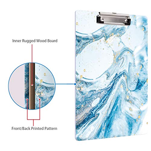 Clipboard, Cute clipboard, WAVEYU Letter Size Clipboard with Low Profile Clip, Retractable Key Hole for Hanging Paperboard for Office School, Blue Marble (12.5"x8.5")