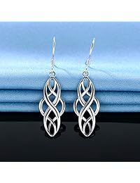 925 Sterling Silver Oval Celtic Knot Round Drop Wire Dangle Earrings for Women