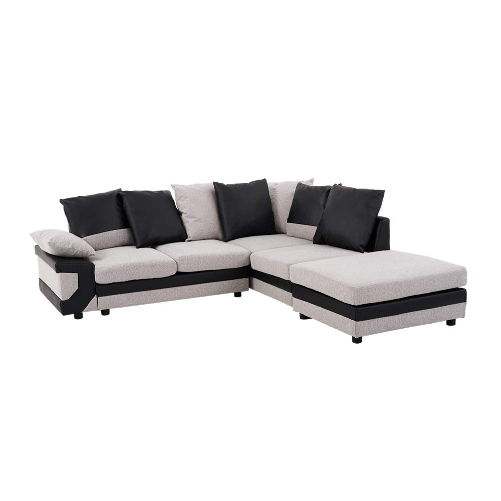 Beshomethings Fabric Corner Sofa Set With Large Footstool,Modern Upholstered L Shaped Group Settee Couch With Left Chaise