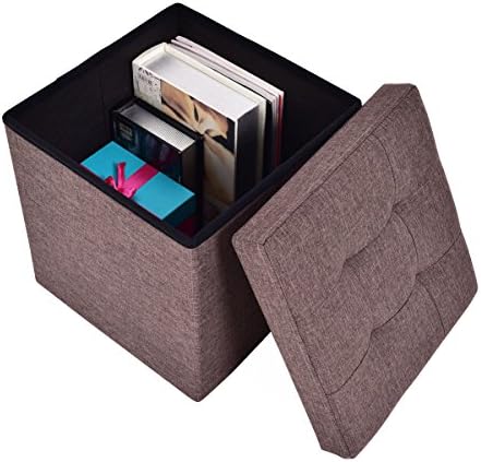 Brown Folding Storage Ottoman Cube Seat Footrest Organizer Box Stool