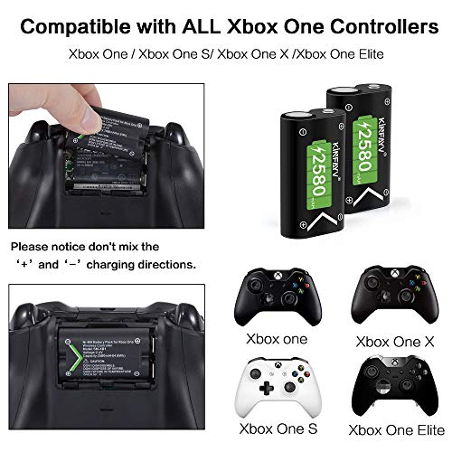 KINFAYV Xbox One Battery Pack 4 x 2580mAh Rechargeable Controller Battery and Charger Compatible with Xbox One/Xbox One S/Xbox One X/Xbox One Elite Wireless Controller