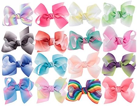 Boutique 16 Colors 5" Grosgrain Ribbon Rainbow Hair Bows WITH Alligator Clips