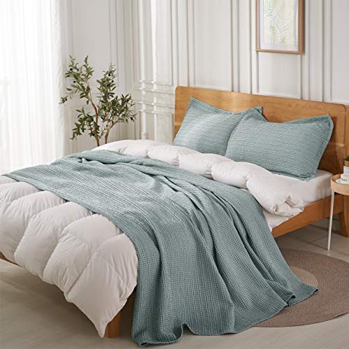 PHF Cotton Waffle Blanket Queen Size (90 x 90 inches) Yarn Dyed Weave