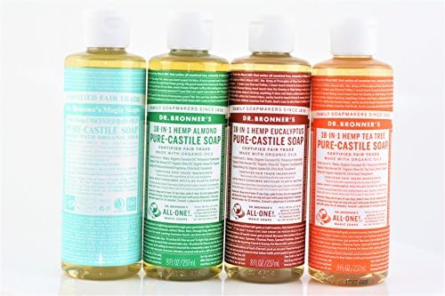 Dr. Bronners Liquid Castile Soap, 8oz - Variety Pack Bundle (4 Pack)