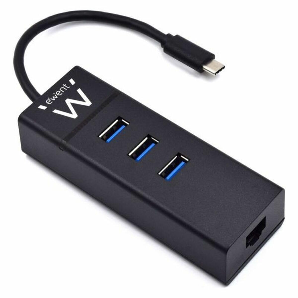 Ewent EW1141 USB C Hub, 3 USB 3.0 Ports and LAN Adapter 1000 Mbps Gigabit Ethernet RJ45, USB 3.0 Hub High Speed Data Transmission for Macbook, Chromebook