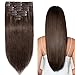 10 inch 70g Clip in Remy Human Hair Extensions Full Head 8 Pieces Set Short length Straight Very Soft Style Real Silky for Beauty #4 Medium Brown