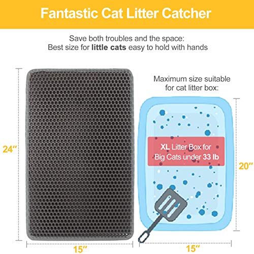 LeToo Cat Litter Mat Grey Trapping for Litter Box, No Slip & Large, Urine & Waterproof