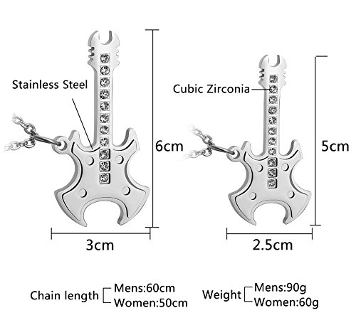 Aienid Couple Necklace for Him and Her Stainless Steel Electric Guitar Wholehearted Love Pendant