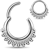 MOQIKAKA16G 8mm Floral Nose Rings Hoops, Surgical Steel Septum Rings Hoops, Hinged Segment Nose Lips Helix Cartilage Clicker Hoop Earrings for Rook Daith Tragus Piercing Rings for Women Men