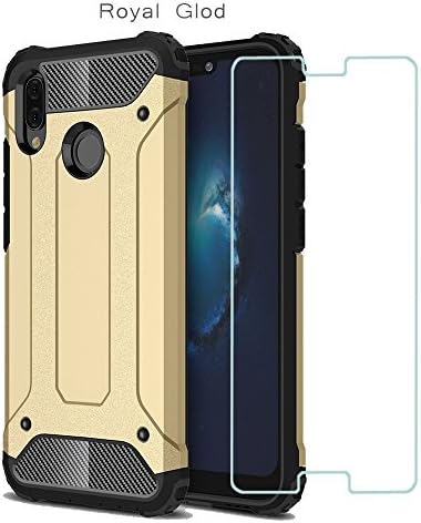 Huawei P20 Lite Case,AMASELL [Heavy Duty] Dual Layer Shockproof Case TPU+Hard PC Hybrid Cover Anti-Scratch Protective Case & Tempered Glass Screen Protector For Huawei P20 Lite,Gold
