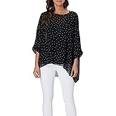 Rokou Women Chiffon Blouse Floral Batwing Sleeve Beach Cover Loose Tunic Shirt Tops