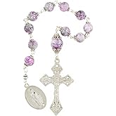 Religious Gifts Pink Capped Prayer Bead Hand Held Pocket Rosary with Miraculous Medal, 9 1/2 Inch