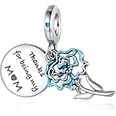 BEEUVIP Thanks for being my mom carnation Flower Dangle Charm 925 Sterling Silver Bead for Charm Bracelets and Necklaces, Birthday Mothers Day Jewelry Gifts Women