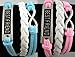 2pcs Vintage Silver Infinity Charm Bangle Blue Bright-pink Suede Best Friend Bracelet
