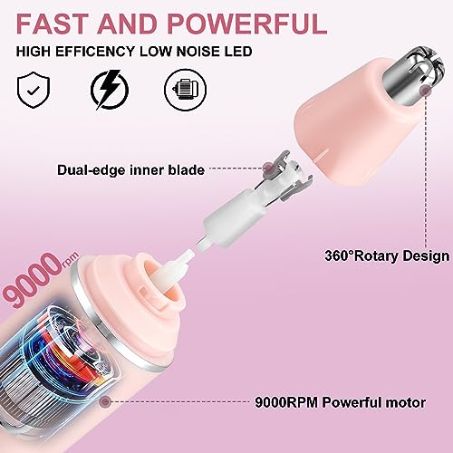Painless Nose Hair Trimmer for Women Rechargeable 2025 Upgrade Nose Trimmer Ladies Noses Hair Trimmer Dual Edge Blades with IPX7 Waterproof,Powerful Motor,Easy Cleansing,Pink