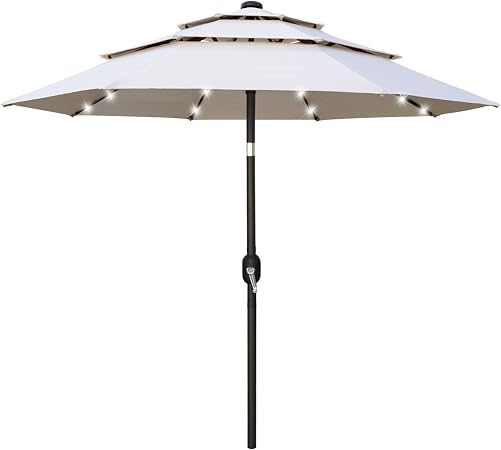 Amazon Com 10ft Solar 3 Tiers Market Umbrella Patio Umbrella Outdoor Table Umbrella With 32 Led Ventilation And Push Button Tilt For Garden Deck Backyard And Pool 8 Ribs Beige Garden Outdoor