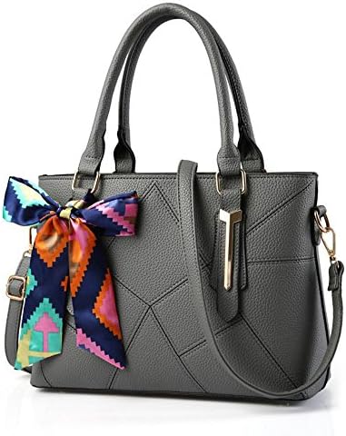 Women Tote Handbag Purse Bag Adjustable Shoulder Stap with Silk Scarf (Gray)