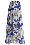 Grace Elbe Women's Summer Boho Floral Print Pleated Chiffon Long Maxi Skirt Dress