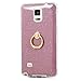 Note 4 Case,Samsung Galaxy Note 4 Case - 360 Degree Rotating Metal Ring Kickstand with Bling Shiny Sparkle Detachable Back Shell Slim Fit Soft TPU Skin Gel Cover by Badalink - Hot Pink